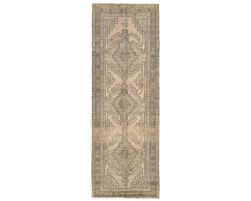 10 Ft Vintage Brown Persian Style Hand Knotted Low Pile Wool Runner Rug